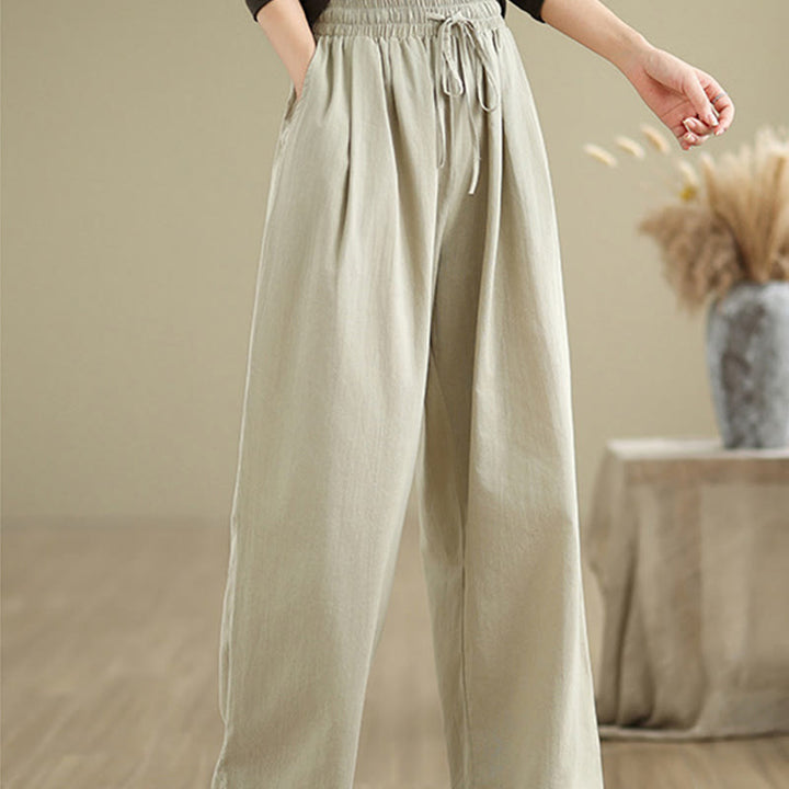 Pantalones rectos casuales de algodón con bolsillos para mujer de Buddha Stones - image 3