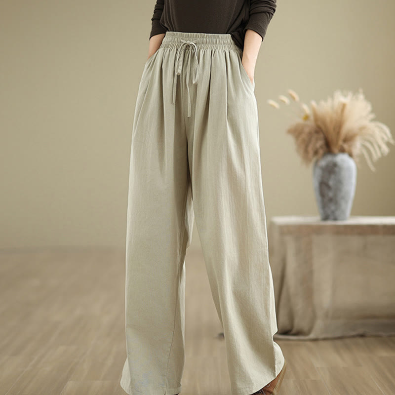 Pantalones rectos casuales de algodón con bolsillos para mujer de Buddha Stones - Beige - US8-10，UK/AU12-14，EU40-42 (2XL) - image 0