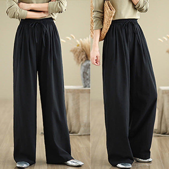 Pantalones rectos casuales de algodón con bolsillos para mujer de Buddha Stones - image 13