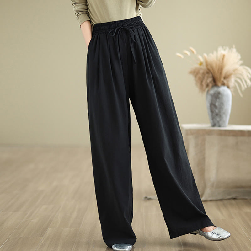 Pantalones rectos casuales de algodón con bolsillos para mujer de Buddha Stones - Negro - US8-10，UK/AU12-14，EU40-42 (2XL) - image 9
