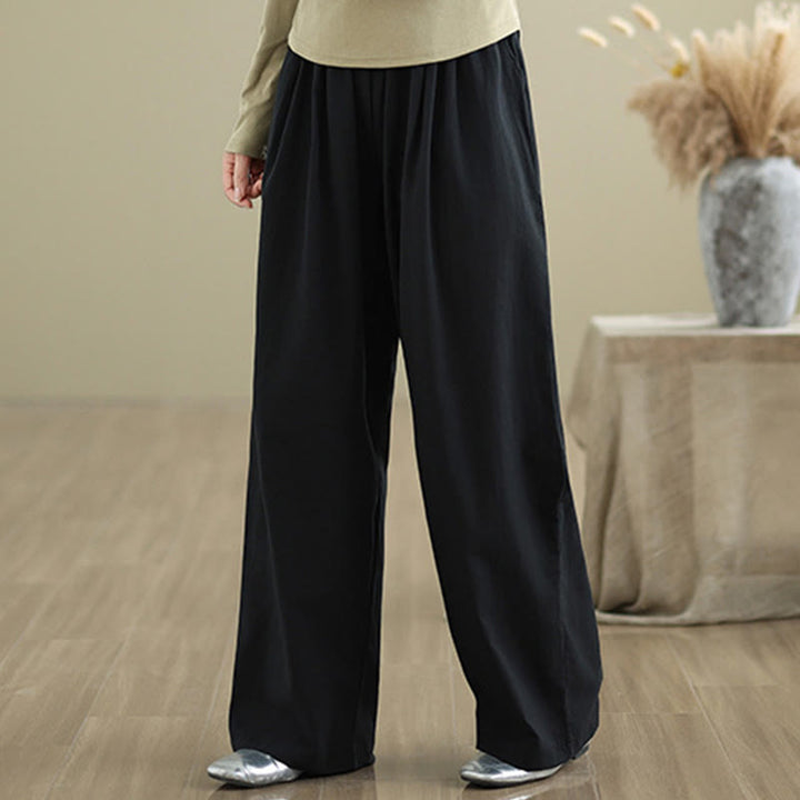 Pantalones rectos casuales de algodón con bolsillos para mujer de Buddha Stones - image 11