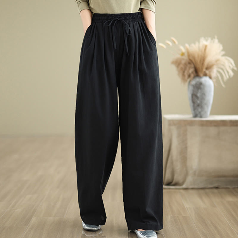 Pantalones rectos casuales de algodón con bolsillos para mujer de Buddha Stones - image 10
