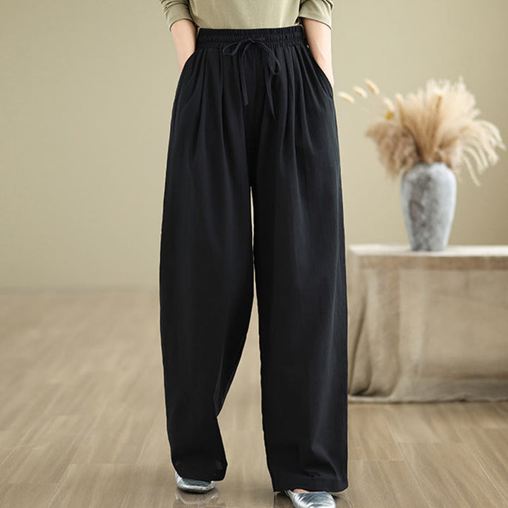 Pantalones rectos casuales de algodón con bolsillos para mujer de Buddha Stones - image 10