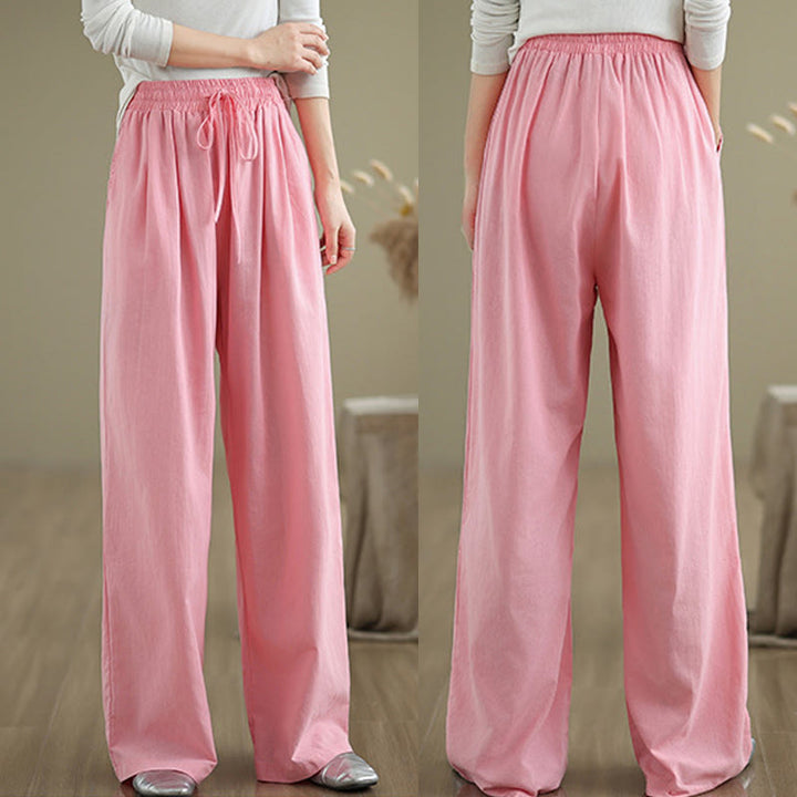 Pantalones rectos casuales de algodón con bolsillos para mujer de Buddha Stones - image 18