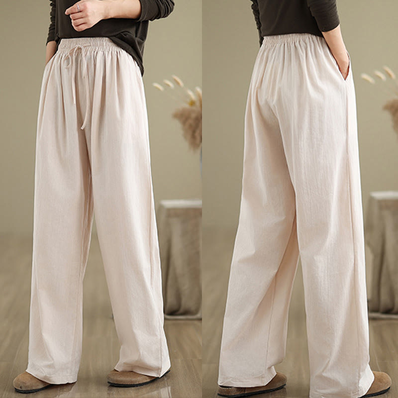 Pantalones rectos casuales de algodón con bolsillos para mujer de Buddha Stones - image 23