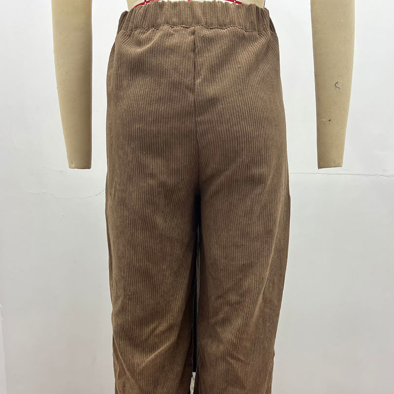 Pantalones casuales de pana rectos de algodón con bolsillos para mujer de Buddha Stones - image 2