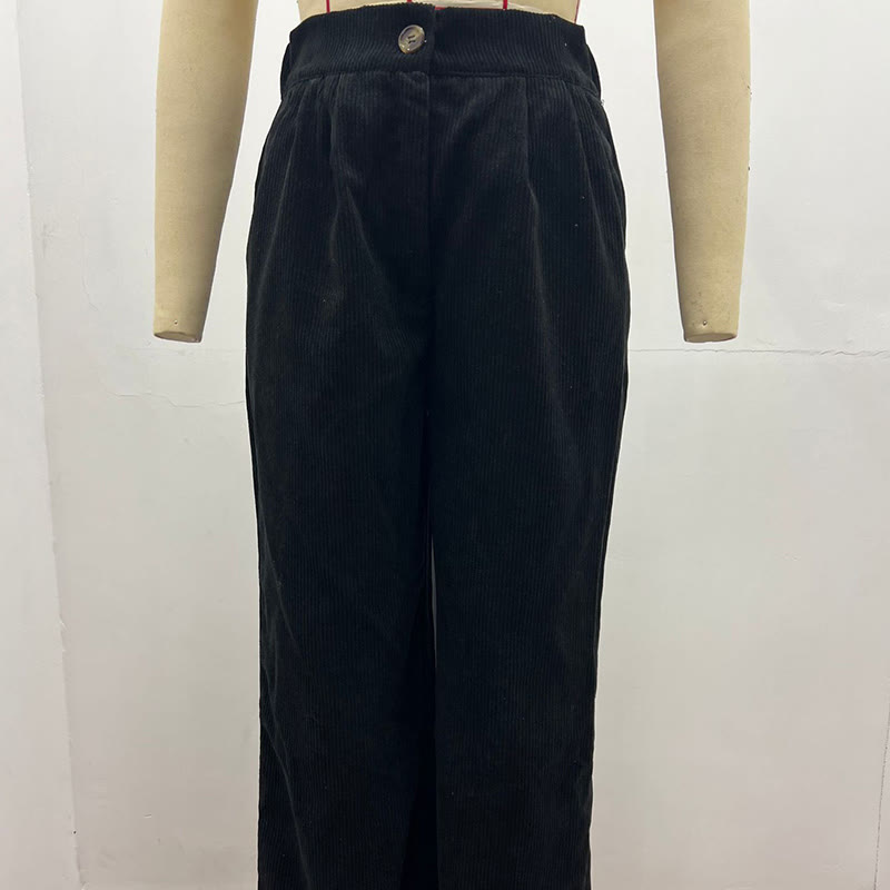Pantalones casuales de pana rectos de algodón con bolsillos para mujer de Buddha Stones - image 4