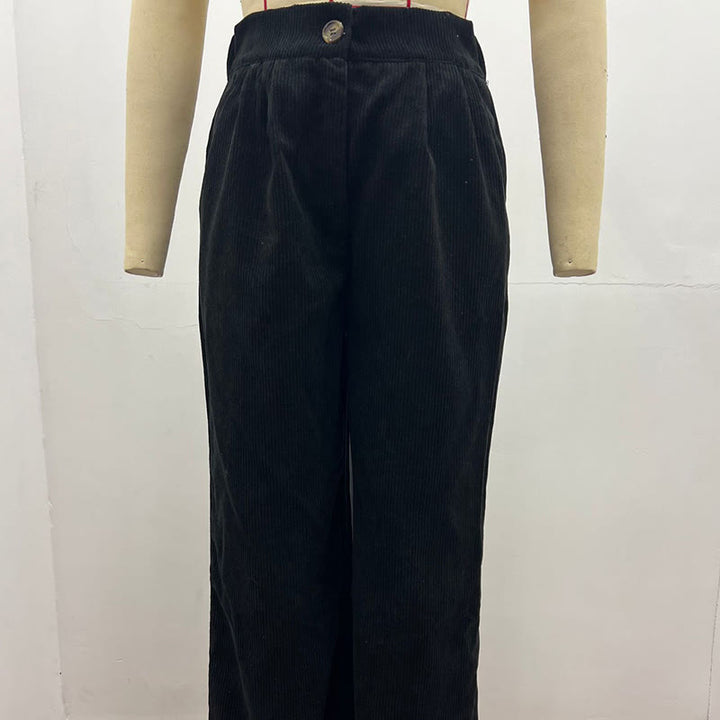 Pantalones casuales de pana rectos de algodón con bolsillos para mujer de Buddha Stones - image 4