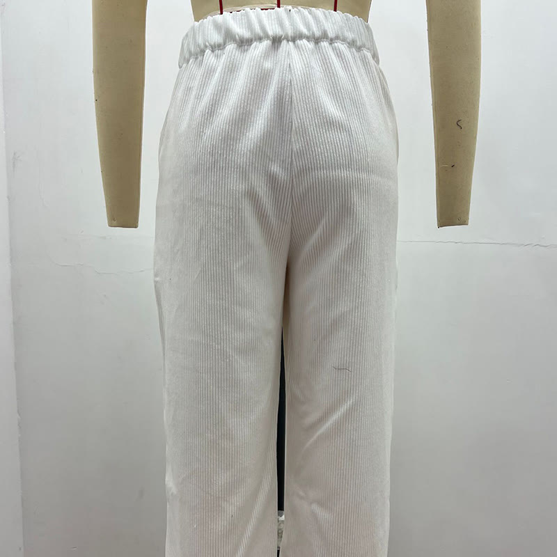 Pantalones casuales de pana rectos de algodón con bolsillos para mujer de Buddha Stones - image 9