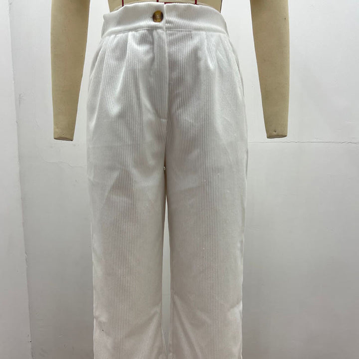 Pantalones casuales de pana rectos de algodón con bolsillos para mujer de Buddha Stones - image 8