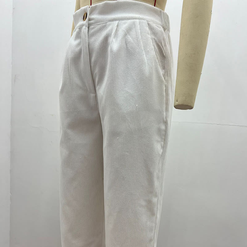 Pantalones casuales de pana rectos de algodón con bolsillos para mujer de Buddha Stones - image 7