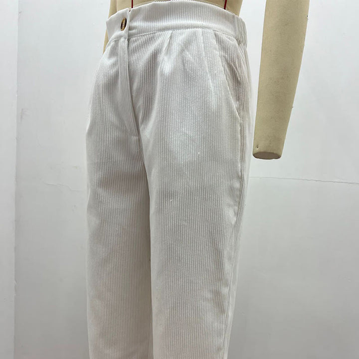 Pantalones casuales de pana rectos de algodón con bolsillos para mujer de Buddha Stones - image 7