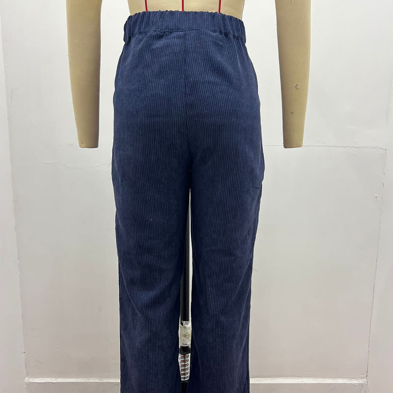 Pantalones casuales de pana rectos de algodón con bolsillos para mujer de Buddha Stones - Marina de guerra - US14，UK/AU18，EU46 (2XL) - image 15