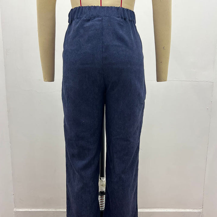 Pantalones casuales de pana rectos de algodón con bolsillos para mujer de Buddha Stones - Marina de guerra - US14，UK/AU18，EU46 (2XL) - image 15