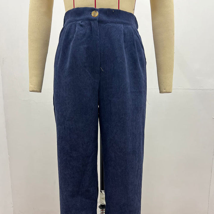 Pantalones casuales de pana rectos de algodón con bolsillos para mujer de Buddha Stones - image 17