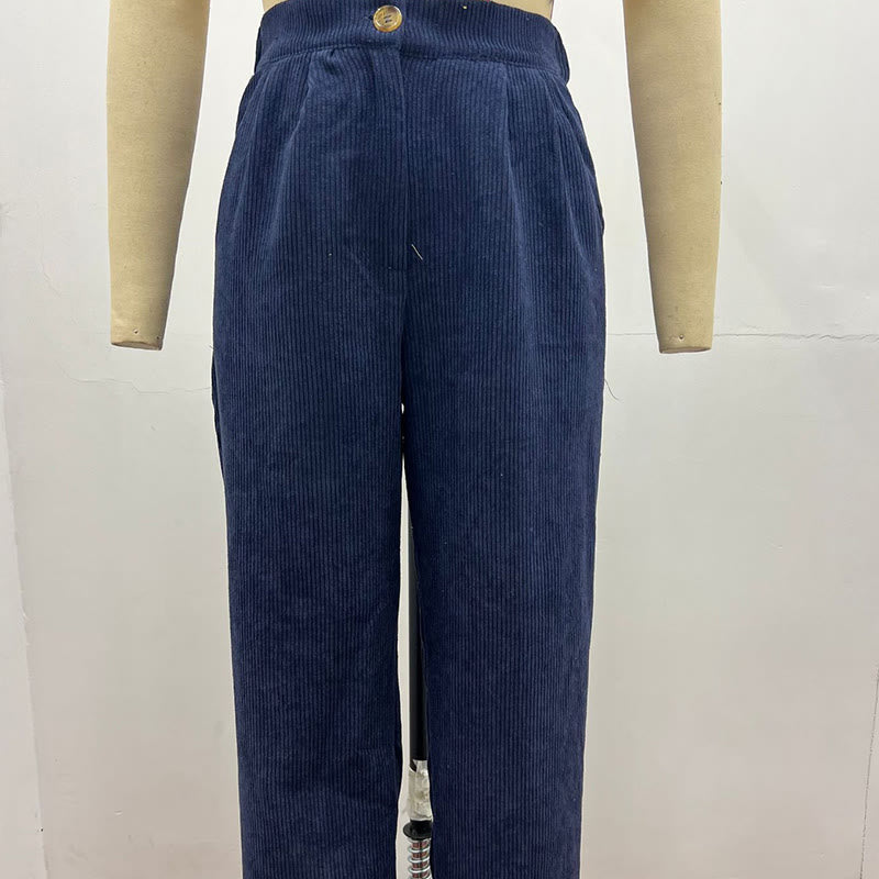 Pantalones casuales de pana rectos de algodón con bolsillos para mujer de Buddha Stones - image 16