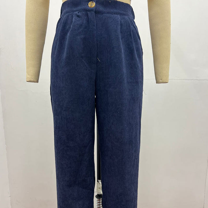 Pantalones casuales de pana rectos de algodón con bolsillos para mujer de Buddha Stones - image 16