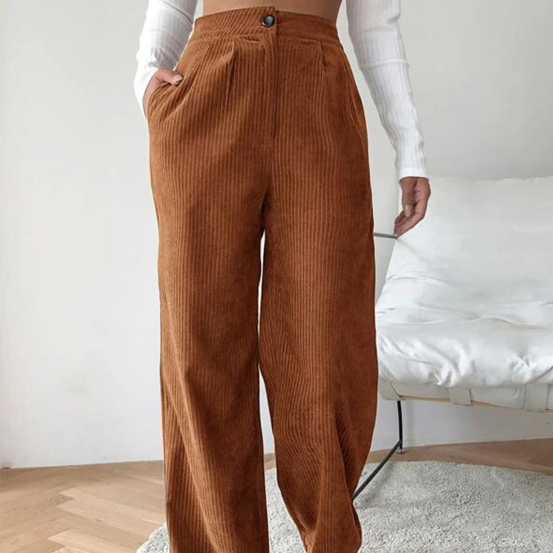 Pantalones casuales de pana rectos de algodón con bolsillos para mujer de Buddha Stones - Chocolate - US14，UK/AU18，EU46 (2XL) - image 18