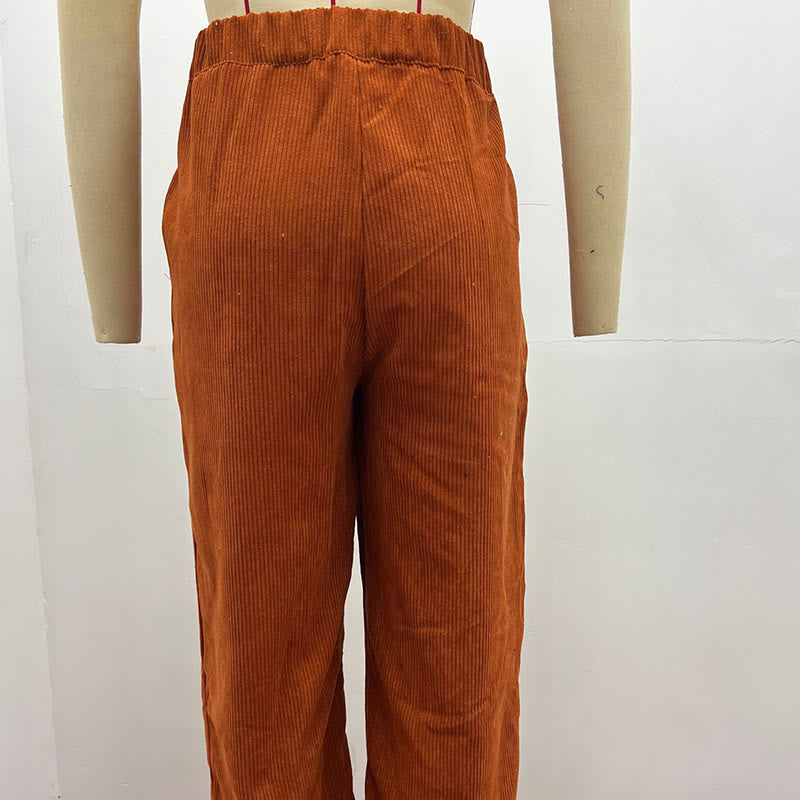Pantalones casuales de pana rectos de algodón con bolsillos para mujer de Buddha Stones - image 21