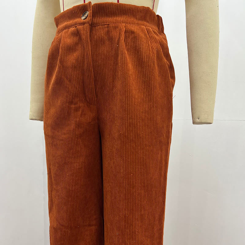 Pantalones casuales de pana rectos de algodón con bolsillos para mujer de Buddha Stones - image 19