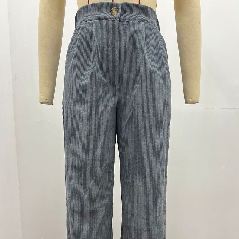 Pantalones casuales de pana rectos de algodón con bolsillos para mujer de Buddha Stones - image 23