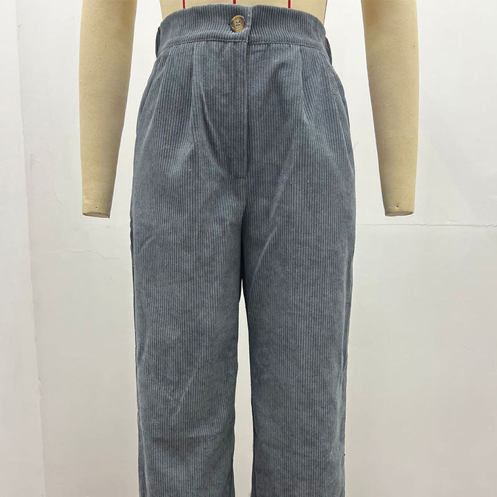 Pantalones casuales de pana rectos de algodón con bolsillos para mujer de Buddha Stones - image 23