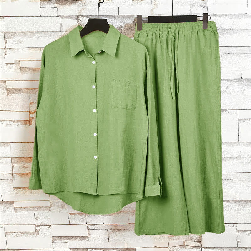 Conjunto de 2 piezas de camisa de manga larga con bolsillos y pantalones con cordón para meditación, de algodón y lino, con Buddha Stones , para mujer - image 5