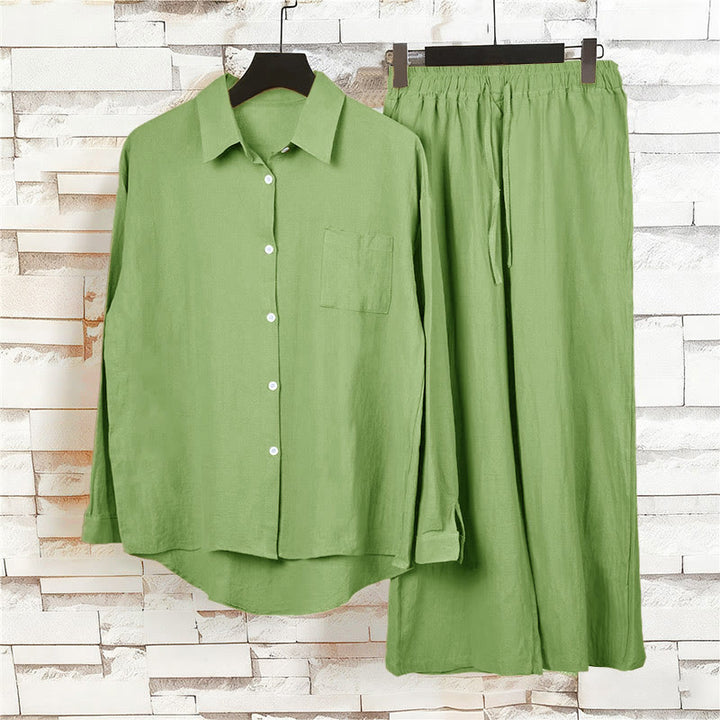 Conjunto de 2 piezas de camisa de manga larga con bolsillos y pantalones con cordón para meditación, de algodón y lino, con Buddha Stones , para mujer - image 5