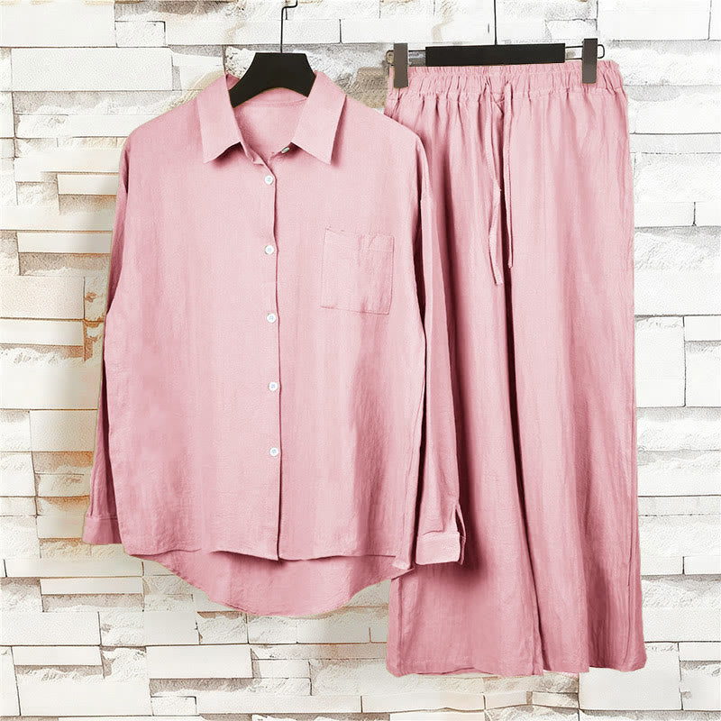 Conjunto de 2 piezas de camisa de manga larga con bolsillos y pantalones con cordón para meditación, de algodón y lino, con Buddha Stones , para mujer - image 11