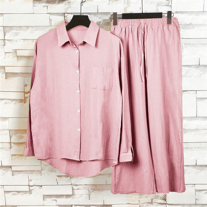 Conjunto de 2 piezas de camisa de manga larga con bolsillos y pantalones con cordón para meditación, de algodón y lino, con Buddha Stones , para mujer - image 11