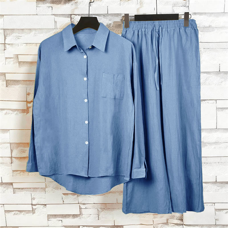 Conjunto de 2 piezas de camisa de manga larga con bolsillos y pantalones con cordón para meditación, de algodón y lino, con Buddha Stones , para mujer - image 23