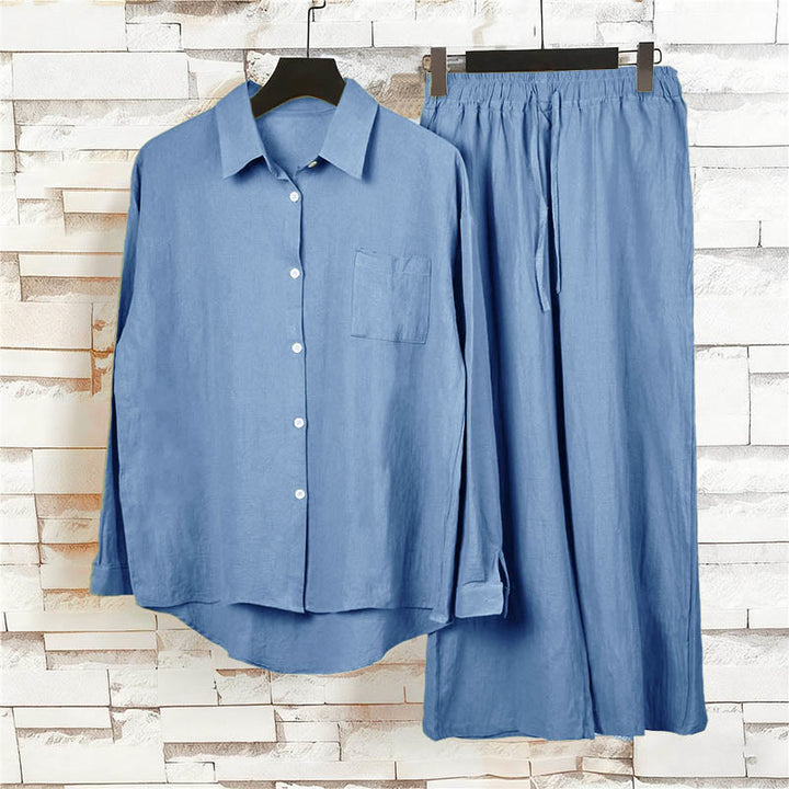 Conjunto de 2 piezas de camisa de manga larga con bolsillos y pantalones con cordón para meditación, de algodón y lino, con Buddha Stones , para mujer - image 23