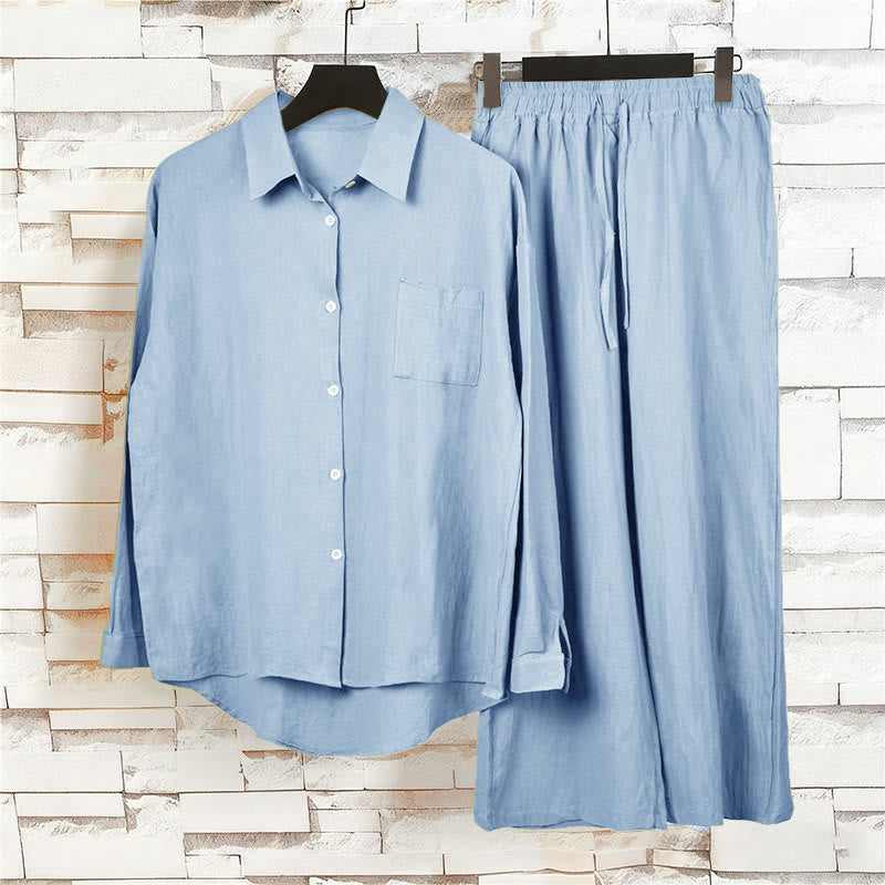 Conjunto de 2 piezas de camisa de manga larga con bolsillos y pantalones con cordón para meditación, de algodón y lino, con Buddha Stones , para mujer - image 29