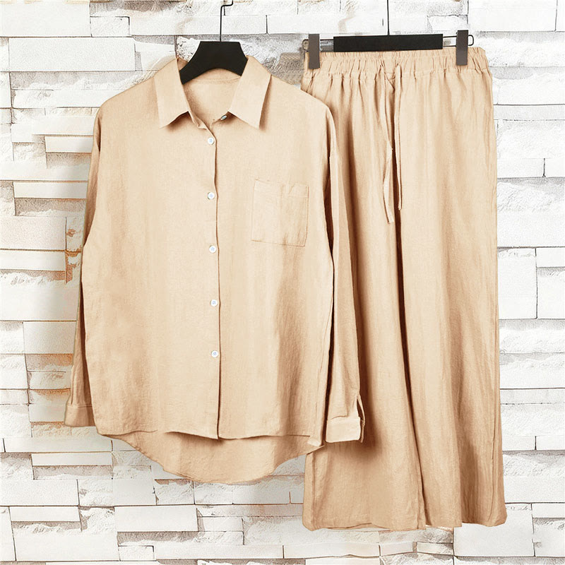 Conjunto de 2 piezas de camisa de manga larga con bolsillos y pantalones con cordón para meditación, de algodón y lino, con Buddha Stones , para mujer - image 17