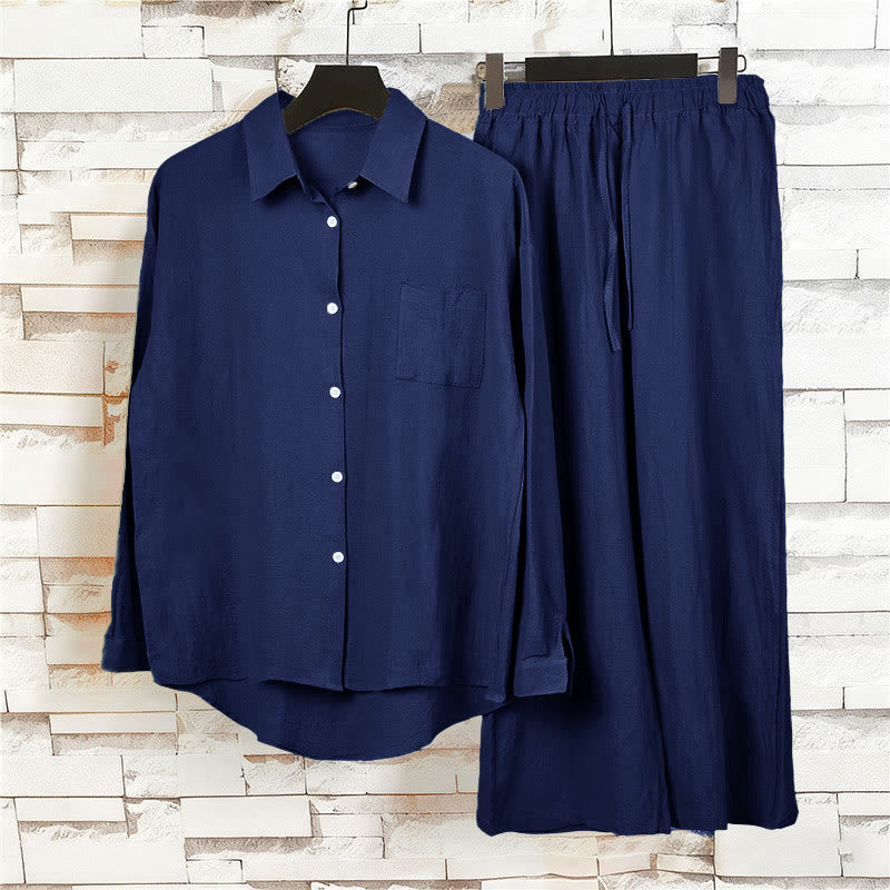 Conjunto de 2 piezas de camisa de manga larga con bolsillos y pantalones con cordón para meditación, de algodón y lino, con Buddha Stones , para mujer - image 35