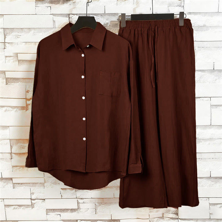 Conjunto de 2 piezas de camisa de manga larga con bolsillos y pantalones con cordón para meditación, de algodón y lino, con Buddha Stones , para mujer - image 41