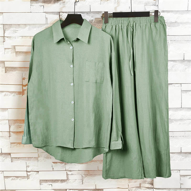 Conjunto de 2 piezas de camisa de manga larga con bolsillos y pantalones con cordón para meditación, de algodón y lino, con Buddha Stones , para mujer - image 47