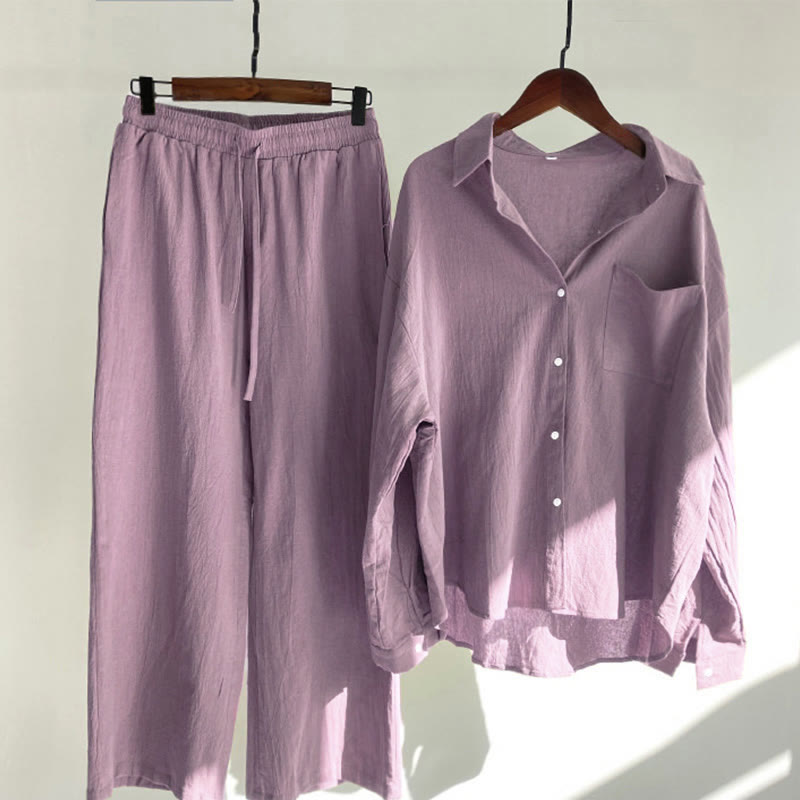 Conjunto de 2 piezas de camisa de manga larga con bolsillos y pantalones con cordón para meditación, de algodón y lino, con Buddha Stones , para mujer - Violeta pálido rojo - US20，UK/AU24，EU52 (5XL) - image 54