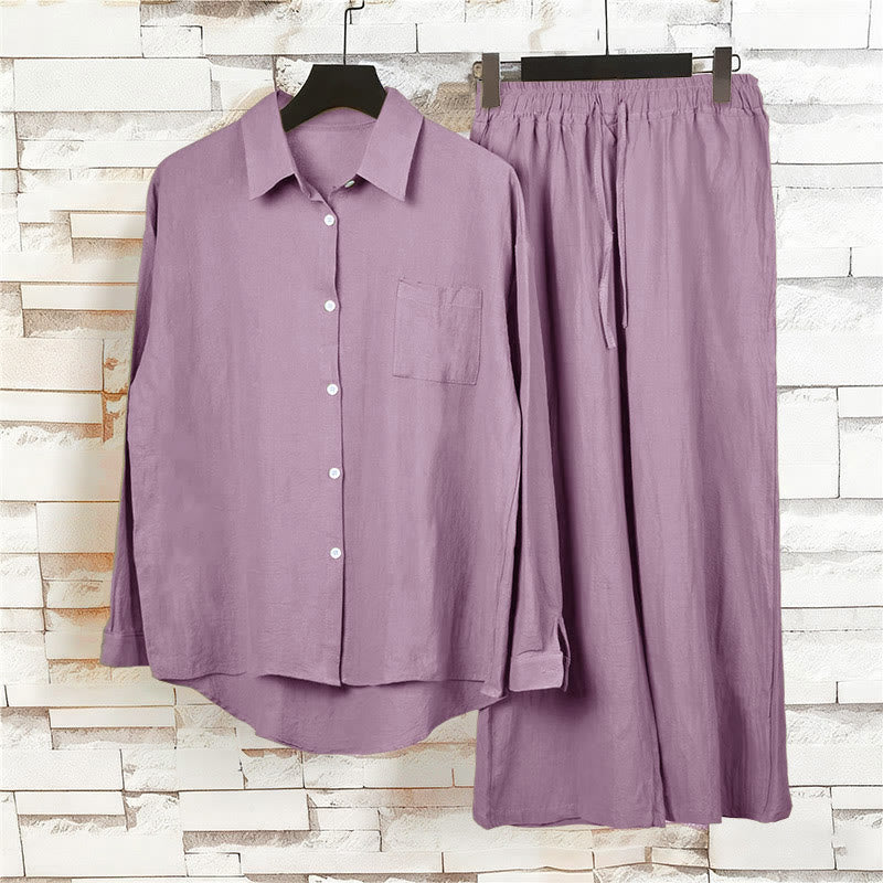 Conjunto de 2 piezas de camisa de manga larga con bolsillos y pantalones con cordón para meditación, de algodón y lino, con Buddha Stones , para mujer - image 59