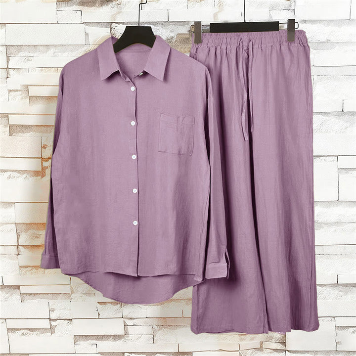 Conjunto de 2 piezas de camisa de manga larga con bolsillos y pantalones con cordón para meditación, de algodón y lino, con Buddha Stones , para mujer - image 59