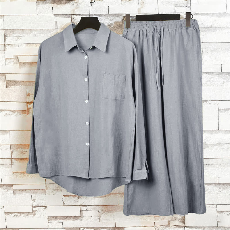 Conjunto de 2 piezas de camisa de manga larga con bolsillos y pantalones con cordón para meditación, de algodón y lino, con Buddha Stones , para mujer - image 52