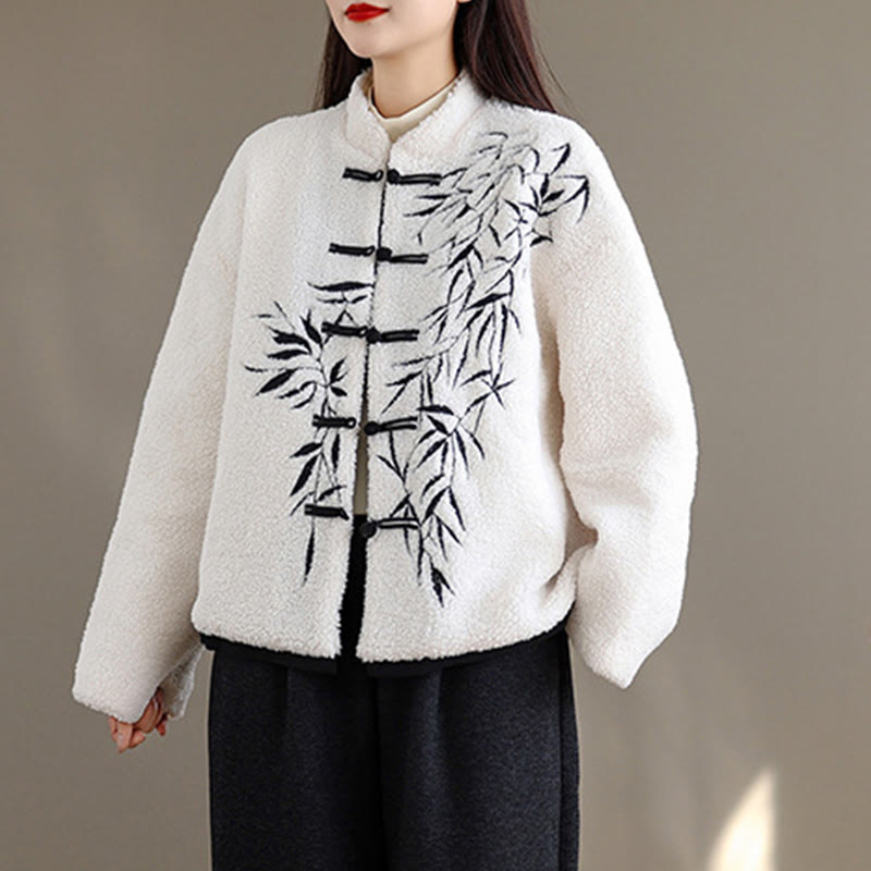 Chaqueta de algodón grueso de manga larga bordada con Buddha Stones para mujer con bolsillos - image 5