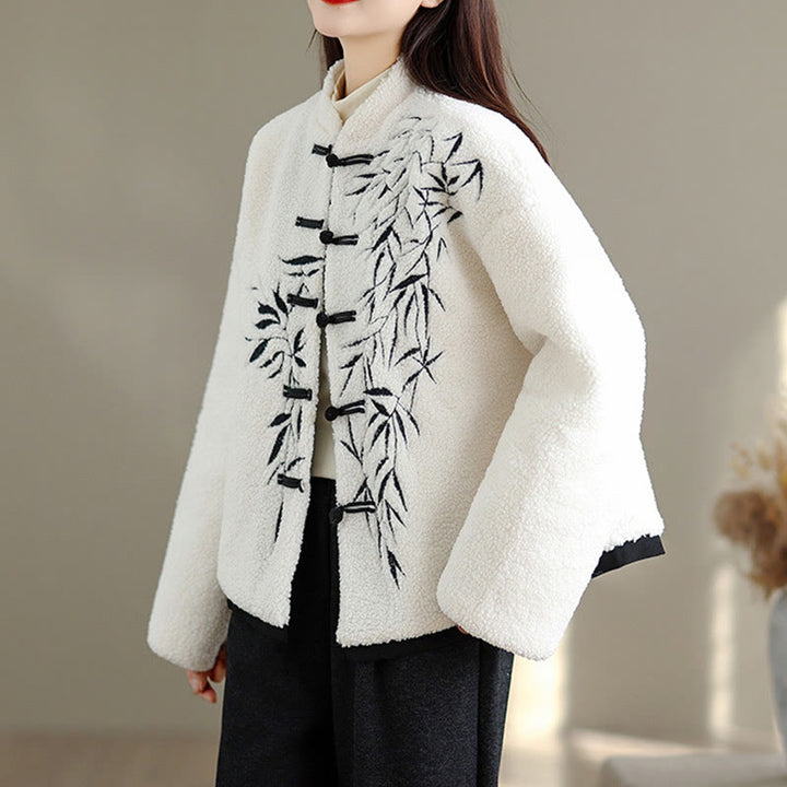 Chaqueta de algodón grueso de manga larga bordada con Buddha Stones para mujer con bolsillos - image 6
