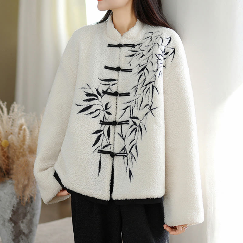 Chaqueta de algodón grueso de manga larga bordada con Buddha Stones para mujer con bolsillos - image 4