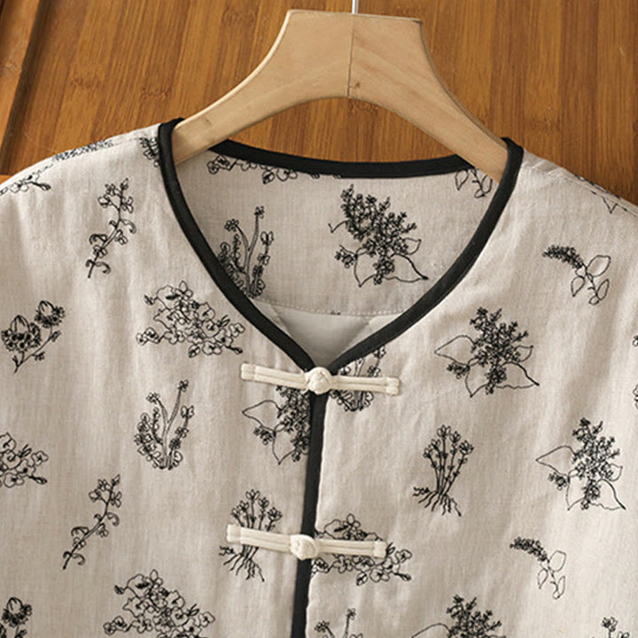 Chaqueta acolchada de algodón de manga larga con botones de rana bordados para mujer de Buddha Stones y bolsillos - image 2