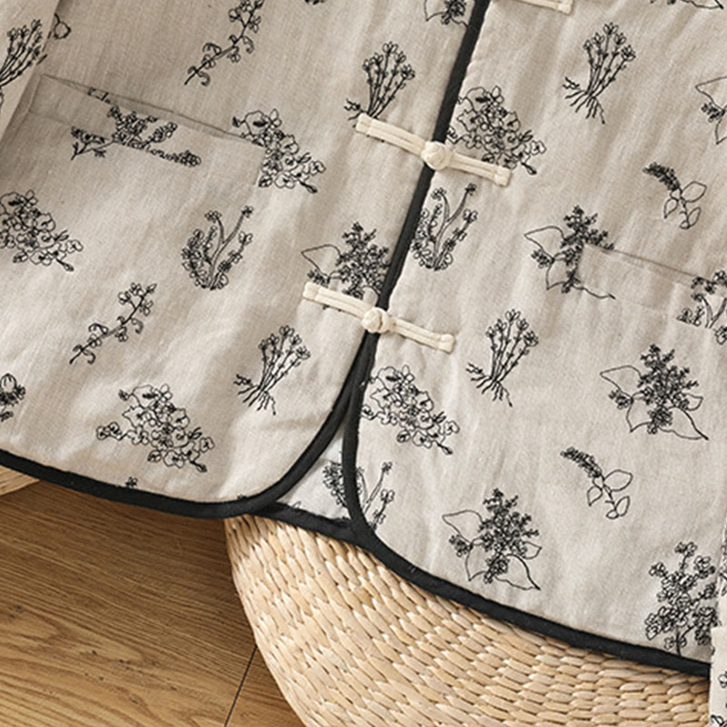 Chaqueta acolchada de algodón de manga larga con botones de rana bordados para mujer de Buddha Stones y bolsillos - image 5