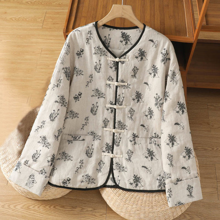 Chaqueta acolchada de manga larga con botones de rana y bolsillos para mujer de Buddha Stones - Blanco - US14，UK/AU18，EU46 (2XL) - image 0
