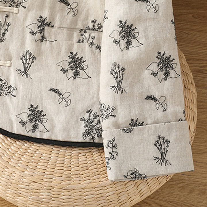 Chaqueta acolchada de manga larga con botones de rana y bolsillos para mujer de Buddha Stones - image 9