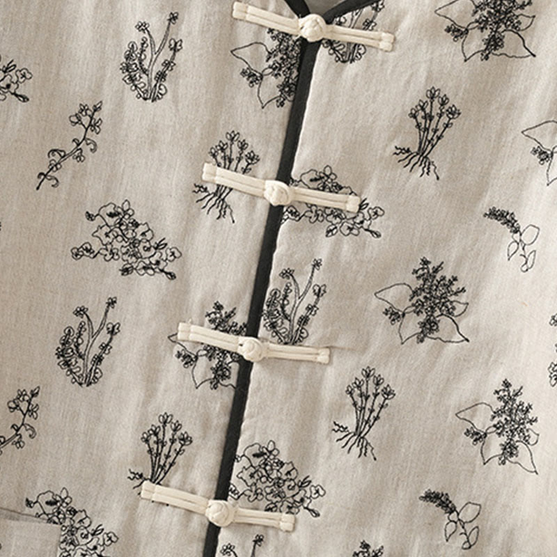 Chaqueta acolchada de algodón de manga larga con botones de rana bordados para mujer de Buddha Stones y bolsillos - image 4