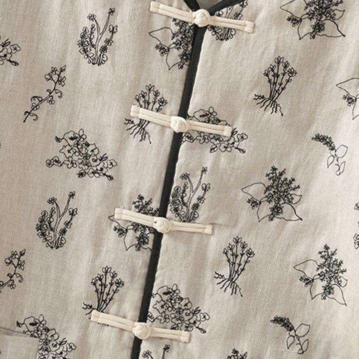 Chaqueta acolchada de algodón de manga larga con botones de rana bordados para mujer de Buddha Stones y bolsillos - image 4